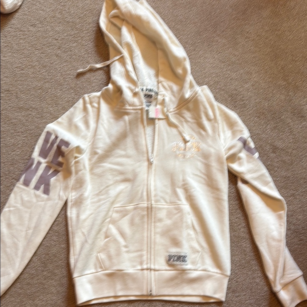 PINK Victoria's Secret Cream Zip-Up Hoodie